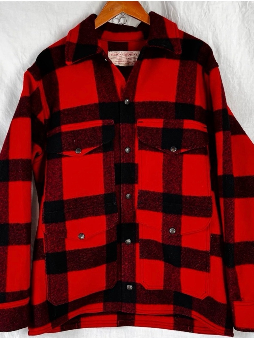 Filson Vintage Mackinaw Wool Cruiser Jacket Mens Buffalo Check Red Black